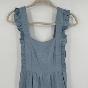 Baltic Born Dress Womens Large Dusty Blue Gretta Ruffle Tie Back Midi Ruffle Hem